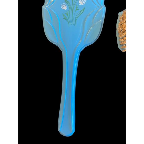 Vintage Vanity Set Hairbrush Brush Comb Mirror Blue Floral 1950s Childrens Girls - Picture 3 of 16